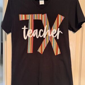 Claire Lynn Designs Texas Teacher V-Neck T-Shirt Womens Small Short Sleeve Black